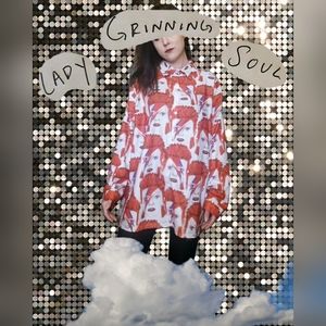 Oversized David Bowie Button Down Mini Shirt Dress - L